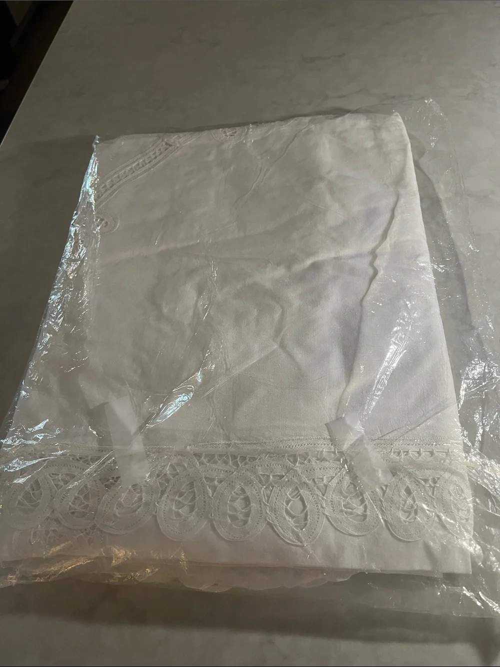 NEW old stock Cut Work Tablecloth with Lace and linen 72” x 108 great gift